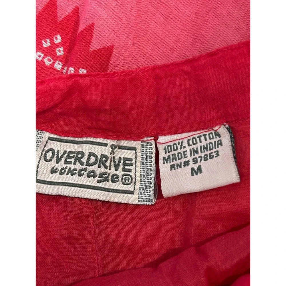 Overdrive Maxi Skirt Size M/L Pink Red Bandhani Print Mirrored Sequin Boho Gauze